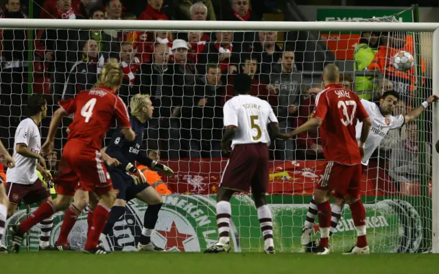 Sami Hyypia scores against Arsenal