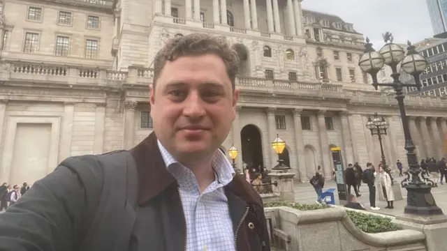 A selfie of reporter Michael Race outside the Bank of England