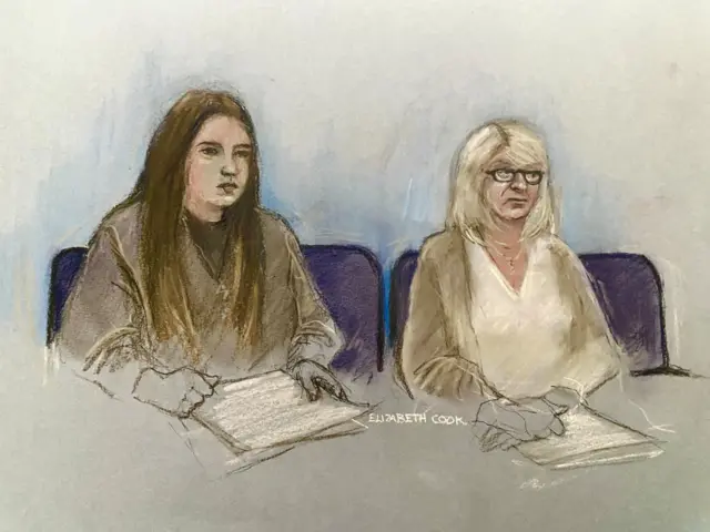 Court sketch of the two women in the dock
