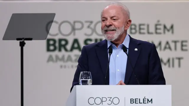 Brazil's President Luiz Inacio Lula da Silva speaks at the opening of the United Nations Climate Change Conference (COP30) plenary session, in Belem, Brazil