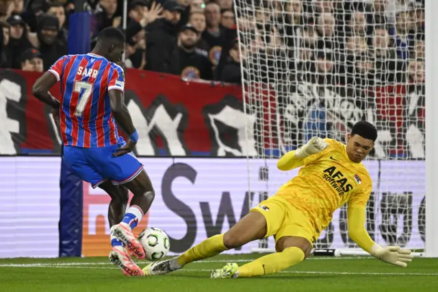 AZ Alkmaar's Rome Jayden Owusu-Oduro commits a foul on Crystal Palace's Ismaila Sarr leading to a penalty