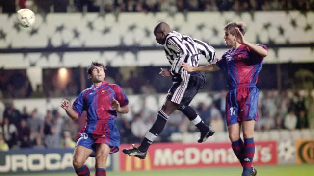 Tino Asprilla header against Barcelona