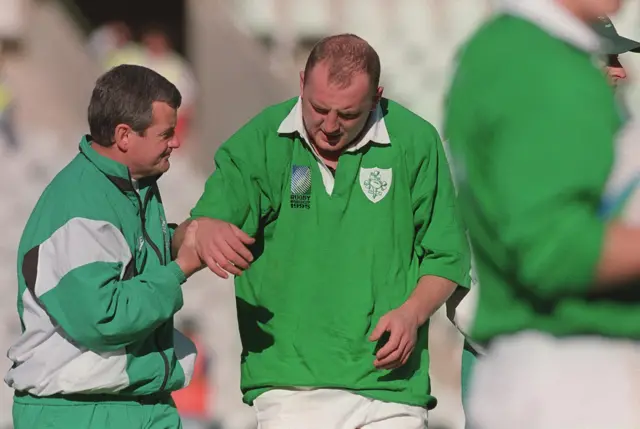 Keith Wood is injured against Japan