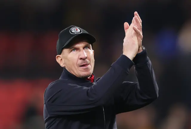 Gerhard Struber, Manager of Bristol City, applauds the fans