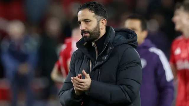 Ruben Amorim, Manager of Manchester United applauds the fans