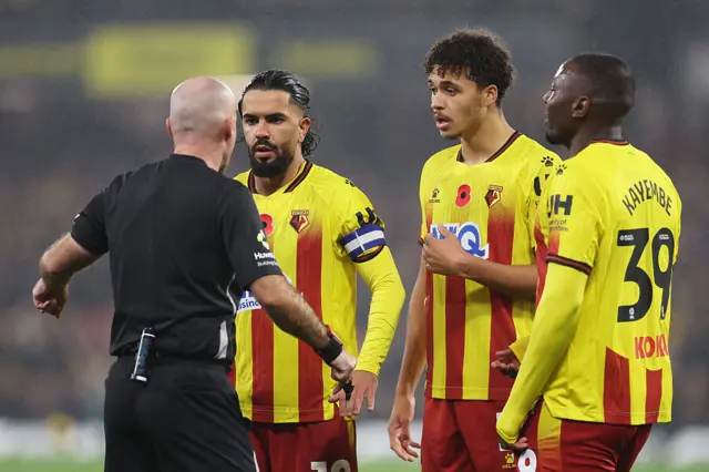 Imran Louza of Watford talks to the Referee