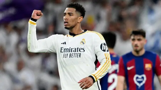 Jude Bellingham of Real Madrid celebrates scoring his team's third goal