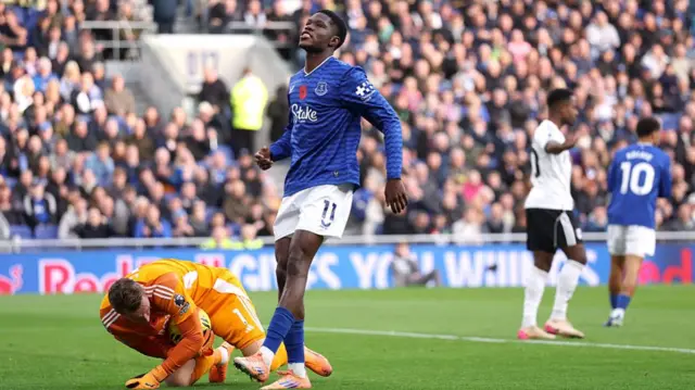 Thierno Barry after a chance for Everton