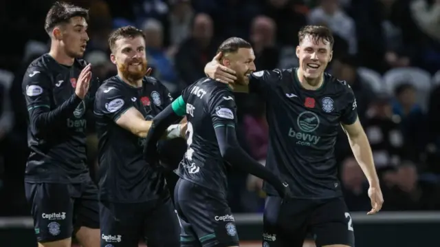 Hibs players celebrate