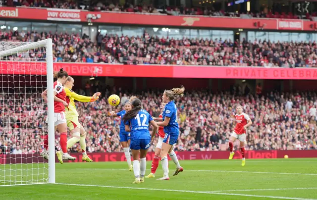 Arsenal Women goalkeeper Daphne van Domselaar defends her goal during during the Barclays Women's Super League match at the Emirates Stadium, London.