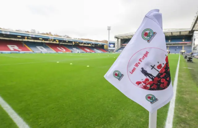A general view of Ewood Park Blackburn Rovers, with Remembrance Day Corner Flags