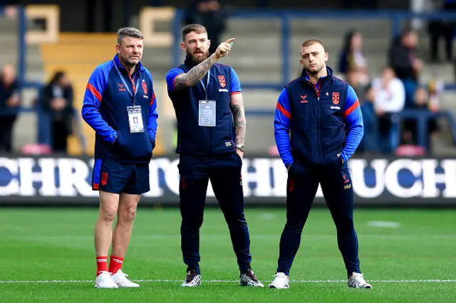 Lee Briers, Assistant Coach, Daryl Clark and Mikey Lewis of England inspect the pitch