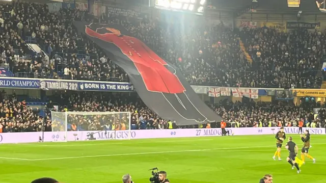 Chelsea Pensioner banner in the Shed End