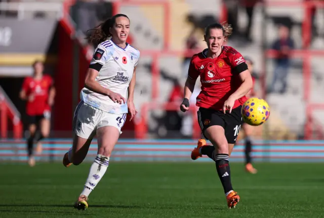Aston Villa's Anna Patten in action with Manchester United's Elisabeth Terland