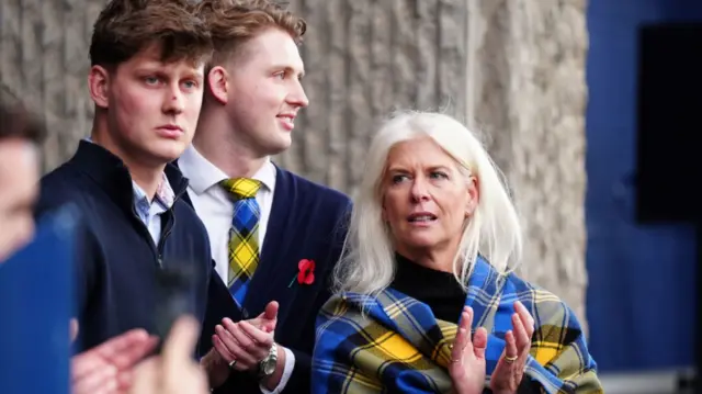 Doddie Weir's widow Kathy with sons Angus and Hamish