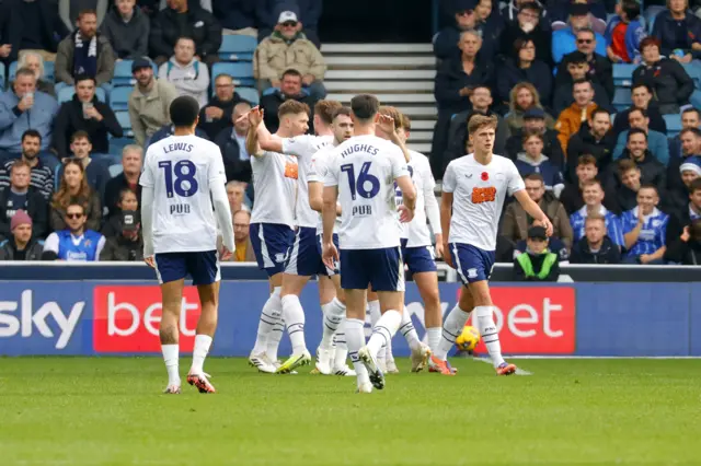Goal celebrations for Michael Smith of Preston North End