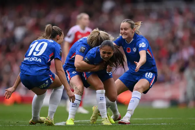 Alyssa Thompson of Chelsea celebrates
