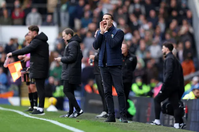 Valerien Ismael, Manager of Blackburn Rovers, shouts instructions