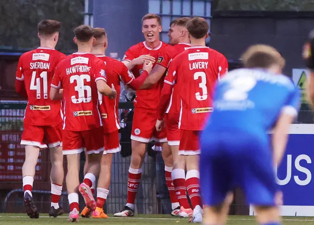 Cliftonville celebrating with Keaney