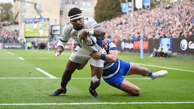 Kalaveti Ravouvou scores for Bristol against Bath