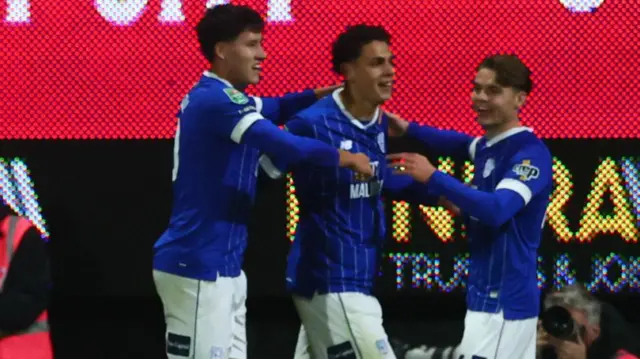 Cardiff City players celebrating a goal