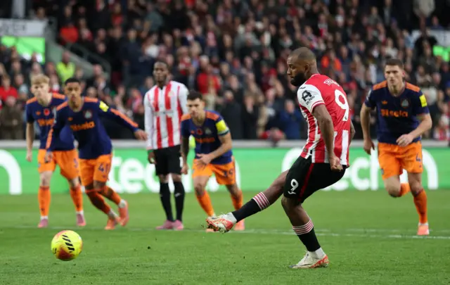 Brentford's Igor Thiago scores their second goal from the penalty spot