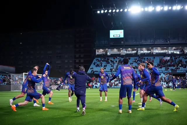 Barcelona players warming up