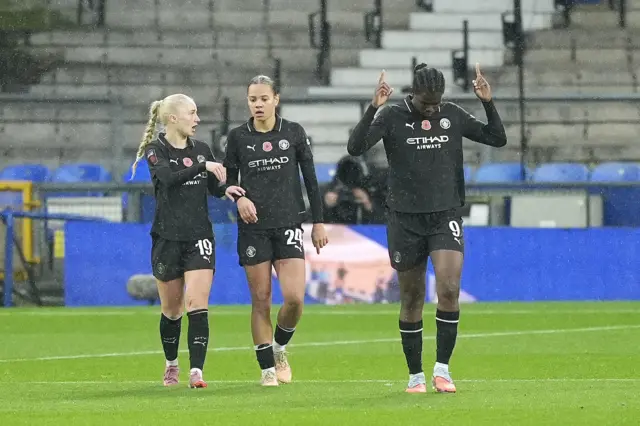 Manchester City's Khadija Shaw (right) celebrates scoring their side's second goal