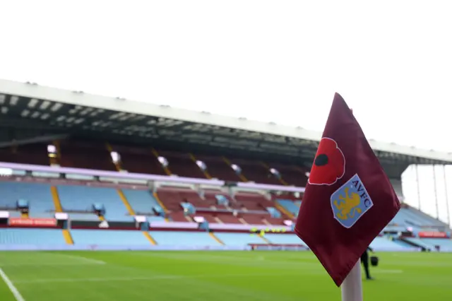Poppy on an Aston Villa flag at Villa Park