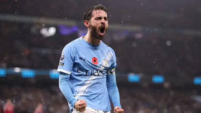 Bernardo Silva celebrates against Liverpool