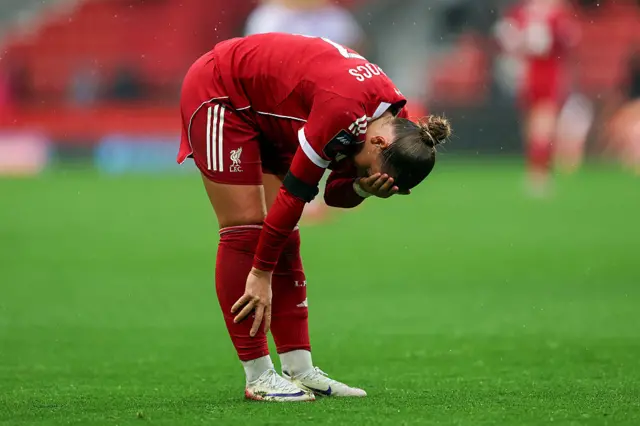 : Cornelia Kapocs of Liverpool looks dejected