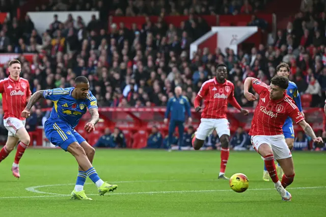 Lukas Nmecha scores for Leeds United at Nottingham Forest
