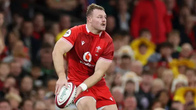 Dewi Lake carrying the ball for Wales against Argentina