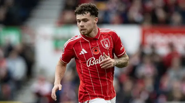Nottingham Forest's Neco Williams breaks during the Premier League match between Nottingham Forest and Leeds United at City Ground on November 9, 2025 in Nottingham, England.
