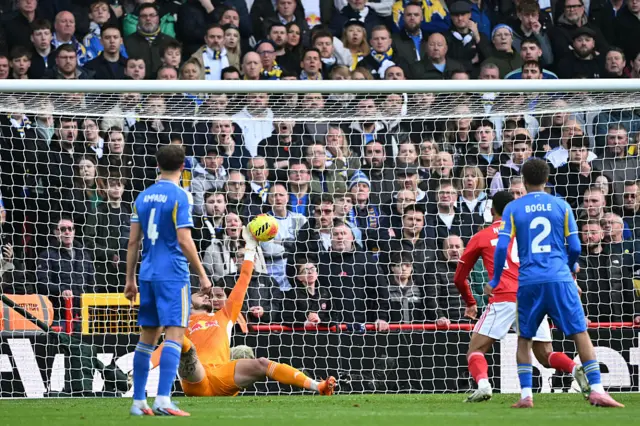Lucas Perri makes a save for Leeds against Nottingham Forest