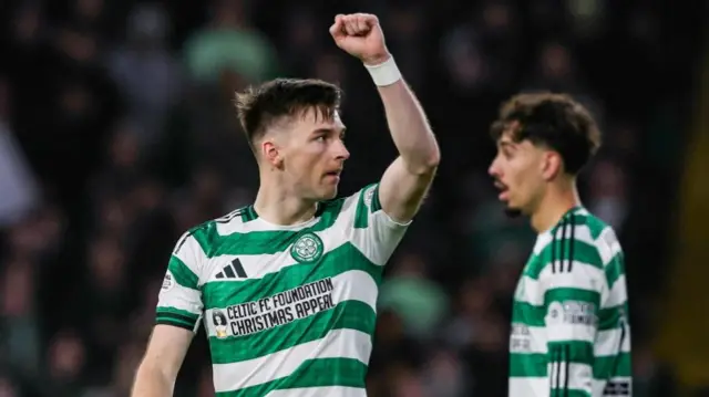 Celtic's Kieran Tierney celebrates his goal