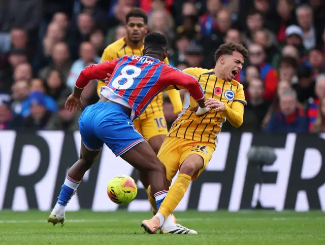 Crystal Palace's Jefferson Lerma in action with Brighton & Hove Albion's Yasin Ayar