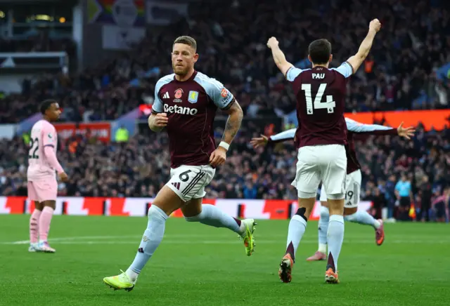 Aston Villa's Ross Barkley celebrates scoring their third goal.