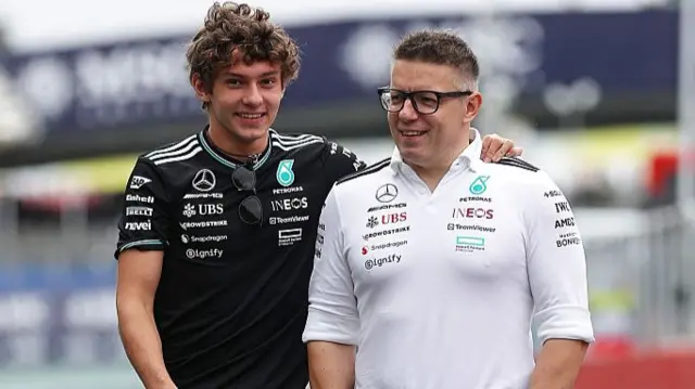 Kimi Antonelli and Pete Bonnington arrive in the Sao Paulo paddock