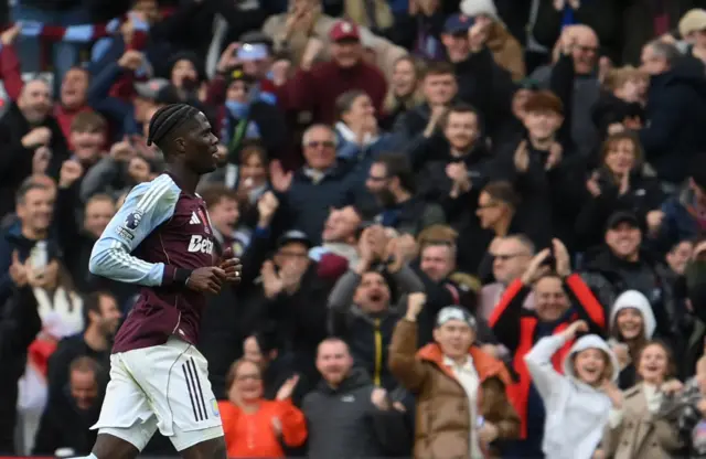 Aston Villa's Amadou Onana celebrates scoring their second goal