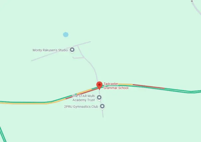Traffic maps image showing a build-up around Tadcaster Grammar School