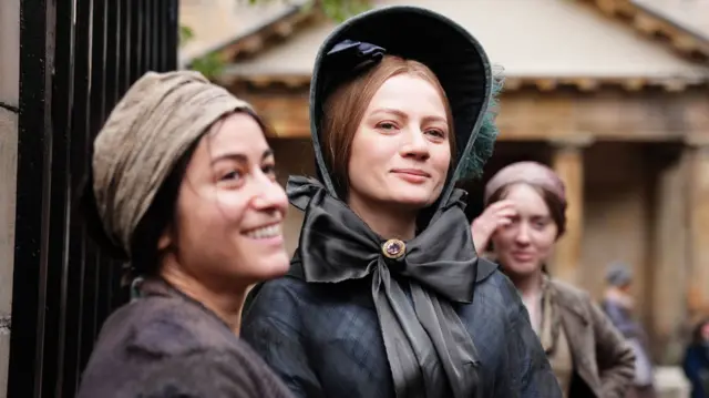 Cast extras on set during the filming of Guillermo del Toro's Frankenstein in Edinburgh last year