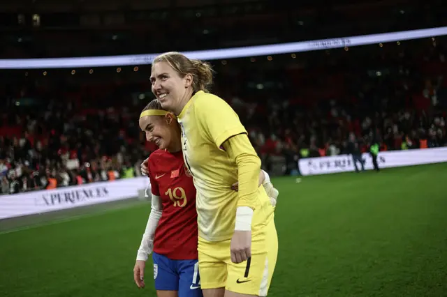 Anna Moorhouse and CHloe Kelly after England win over China