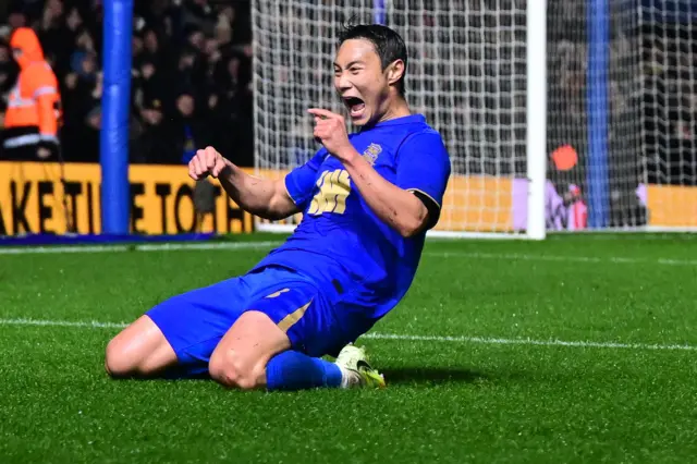 Birmingham City midfielder Paik Seung-Ho (8) scores a goal and celebrates