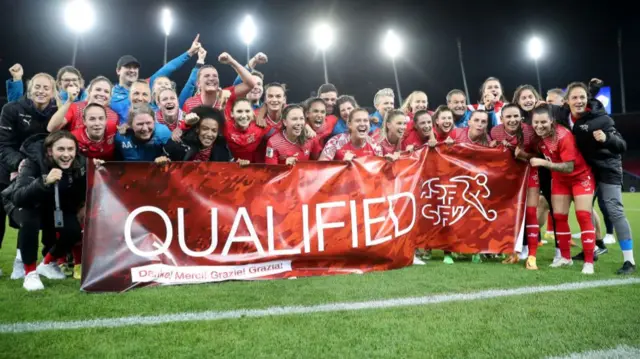 Switzerland celebrate World Cup qualification after beating Wales