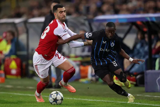 Mikel Merino of Arsenal FC, Carlos Forbs of Club Brugge