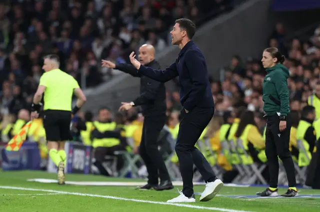 Real Madrid's Spanish coach Xabi Alonso gives instructions
