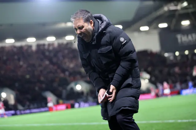 Leicester boss Marti Cifuentes looks frustrated in the 2-2 draw with Bristol City