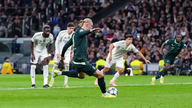 Erling Haaland scores a penalty
