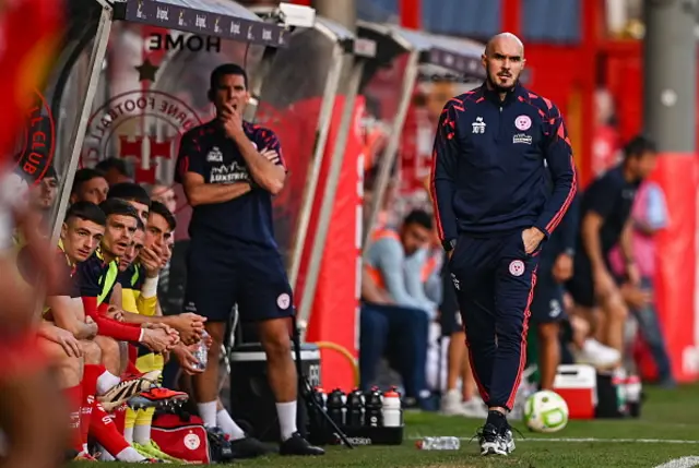 Shelbourne head coach Joey O'Brien looks on from the touchline